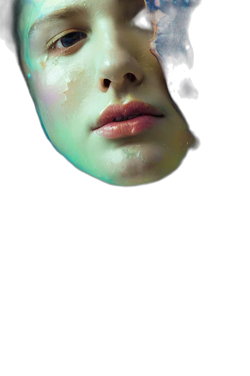 face, mask, creature, bottle, photorealistic, 3d render, oil painting, vaporwave transparent PNG cut-out