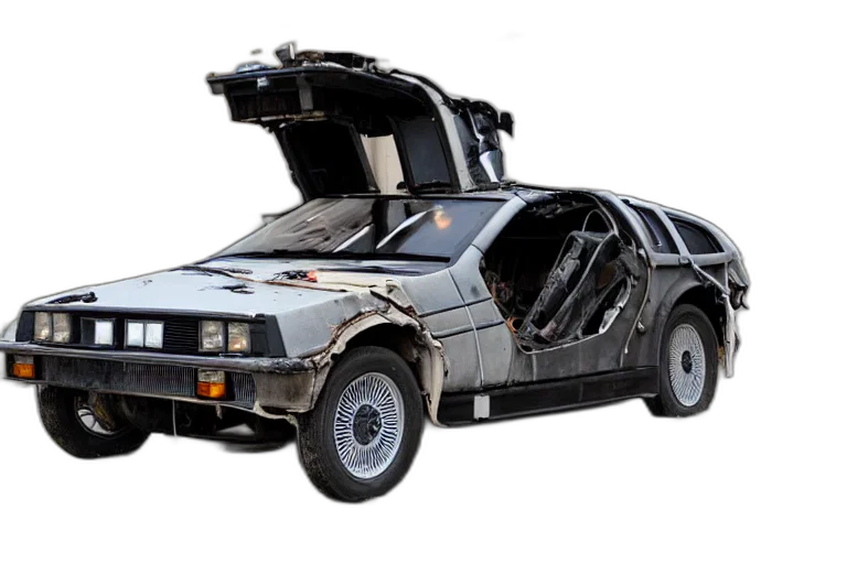 car, robot, concept art, damaged, delorean transparent PNG cut-out