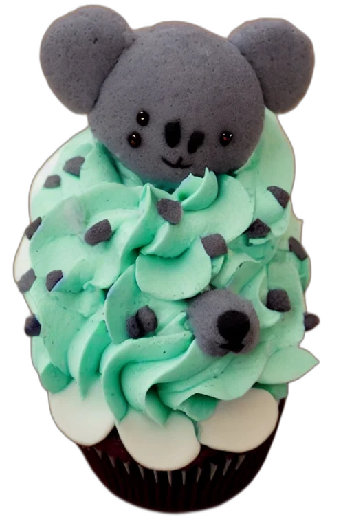 food, 3d render, pastel, green, blue, cupcake, koala, happy transparent PNG cut-out