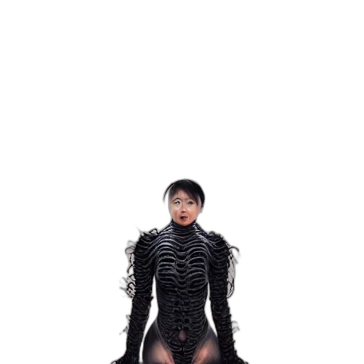 dress, hair, creature, jacket, cyberpunk, 3d render, concept art, pixel art transparent PNG cut-out
