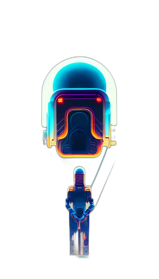 robot, weapon, sword, staff, concept art, cyberpunk, pixel art, vaporwave transparent PNG cut-out
