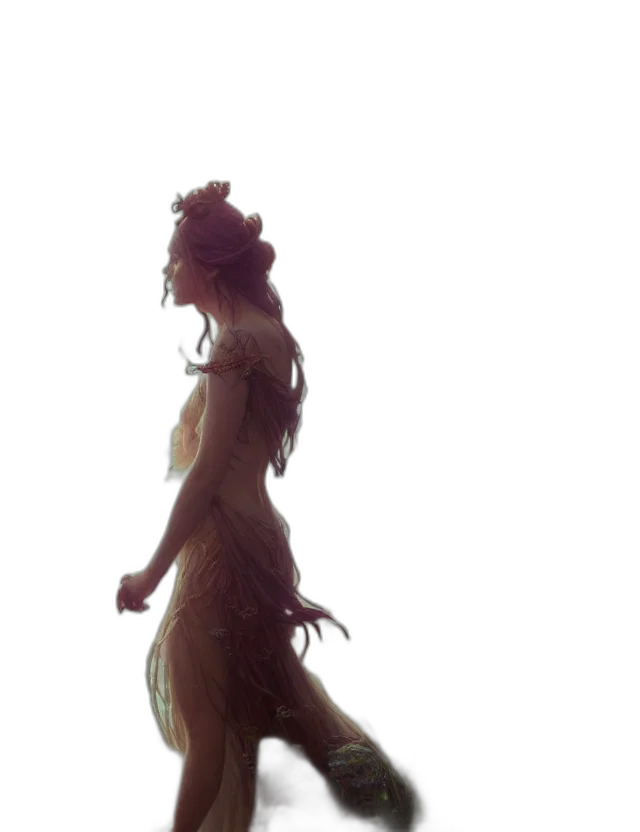 dress, hair, crown, creature, concept art, fantasy art, 3d render, photorealistic transparent PNG cut-out