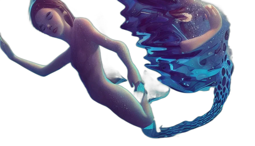 hair, mask, concept art, 3d render, vaporwave, photorealistic, underwater, outer space transparent PNG cut-out