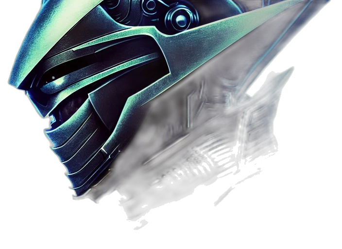 weapon, sword, robot, mask, concept art, 3d render, photorealistic, fantasy art transparent PNG cut-out