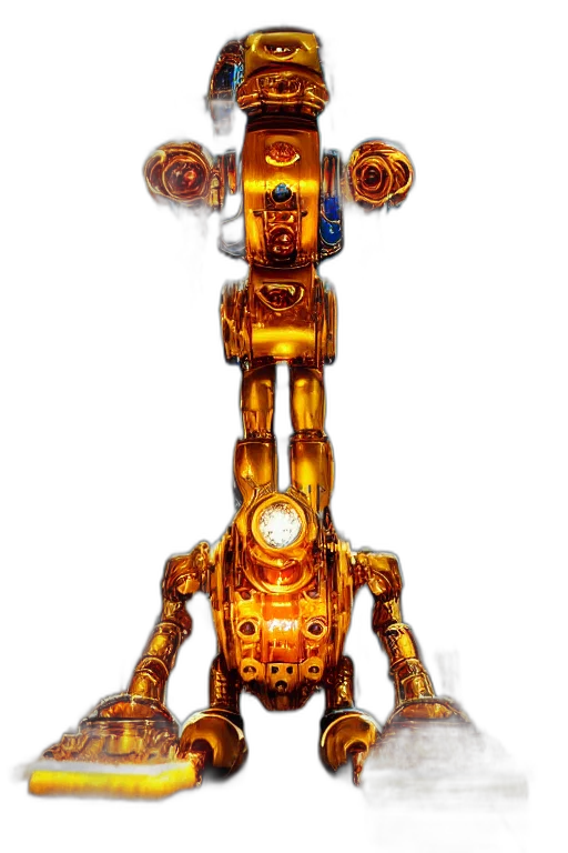 robot, animal, weapon, staff, concept art, 3d render, cyberpunk, golden transparent PNG cut-out