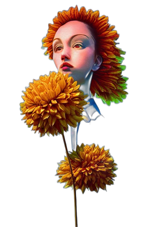 flower, crown, face, hair, photorealistic, concept art, fantasy art, 3d render transparent PNG cut-out