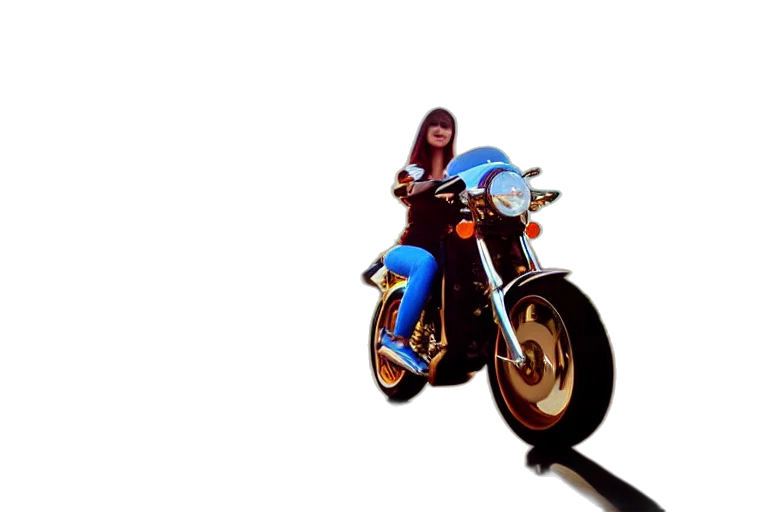 weapon, photorealistic, 3d render, cartoon, concept art, girl, motocycle, chrome transparent PNG cut-out