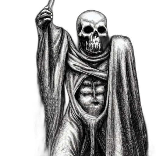 staff, sword, pencil sketch, comic book art, concept art, fantasy art, death, himself transparent PNG cut-out