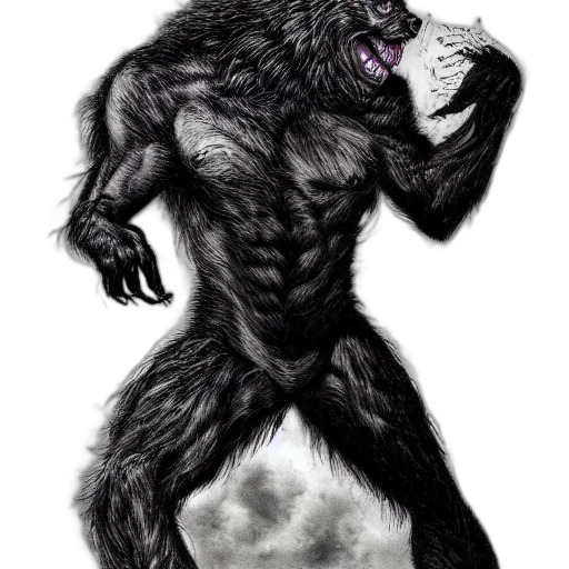 creature, animal, concept art, fantasy art, photorealistic, comic book art, photograph, werewolf transparent PNG cut-out