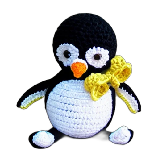 3d render, pixel art, monochrome, crocheted, penguin, doll transparent PNG cut-out