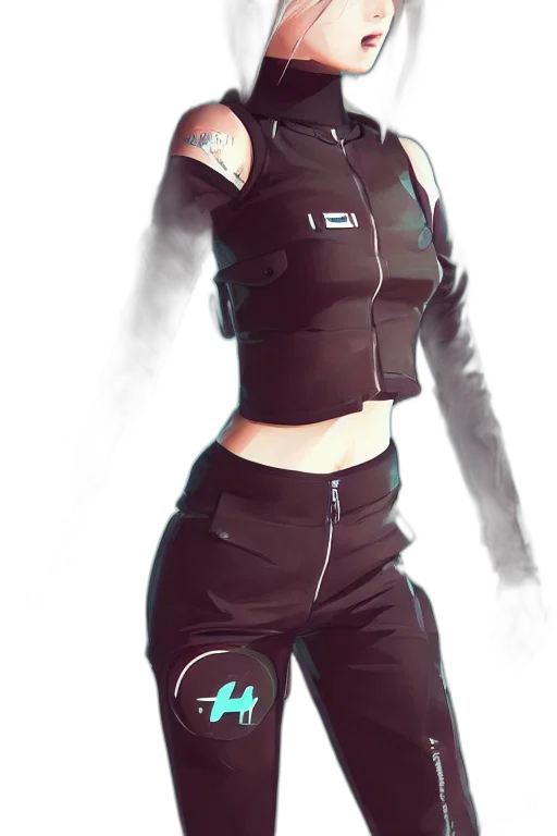 jacket, staff, robot, dress, cyberpunk, concept art, 3d render, anime transparent PNG cut-out