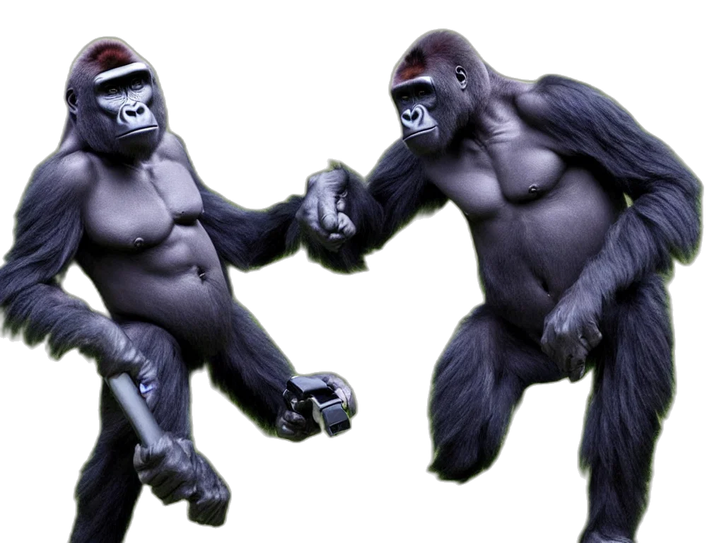animal, creature, 3d render, concept art, photorealistic, gorilla, headset, playing transparent PNG cut-out