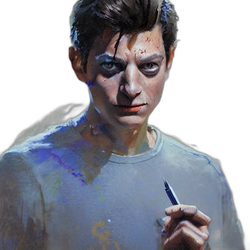face, jacket, robot, oil painting transparent PNG cut-out