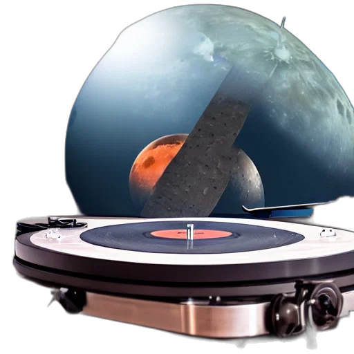 vaporwave, outer space, realistic, matte, painting, turntable, play, music transparent PNG cut-out
