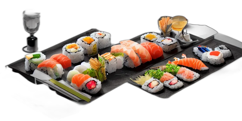 food, 3d render, photorealistic, monochrome, airplane, made, sushi, artstation transparent PNG cut-out
