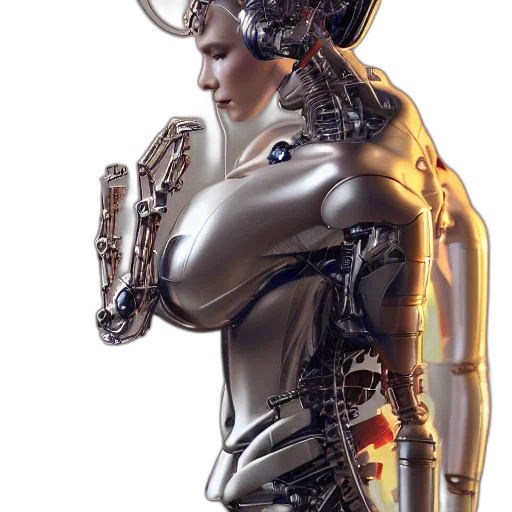 robot, cyberpunk, concept art, 3d render, comic book art, portrait, cybernetic, female transparent PNG cut-out
