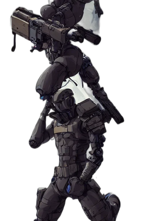 robot, weapon, staff, concept art, cyberpunk, 3d render, pixel art, monochrome transparent PNG cut-out
