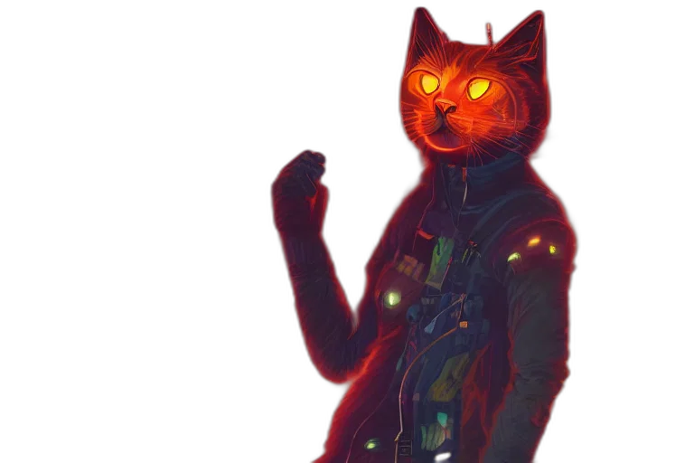 jacket, staff, mask, creature, concept art, pixel art, fantasy art, cyberpunk transparent PNG cut-out
