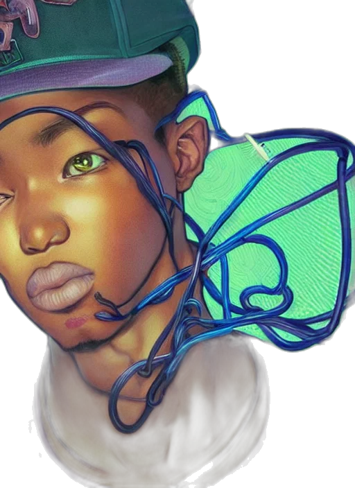 face, concept art, photorealistic, 3d render, cyberpunk, pastel, green, neon transparent PNG cut-out