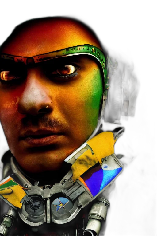 robot, face, photorealistic, cyberpunk, comic book art, 3d render, indian, army transparent PNG cut-out