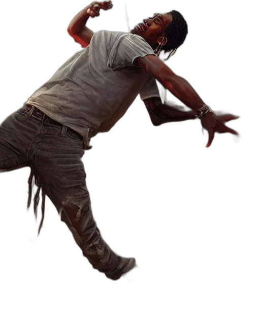 creature, mask, staff, hair, concept art, 3d render, photorealistic, museum transparent PNG cut-out