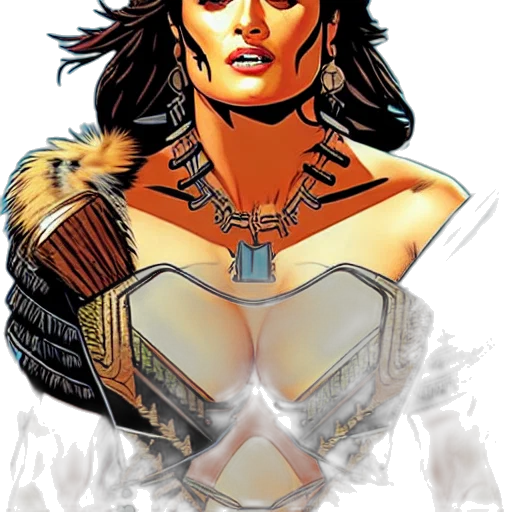 jewelry, comic book art, concept art, fantasy art, cartoon, portrait, salma, hayek transparent PNG cut-out