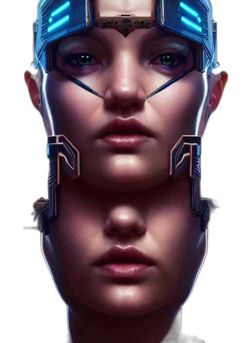 robot, face, mask, jewelry, cyberpunk, concept art, 3d render, photorealistic transparent PNG cut-out