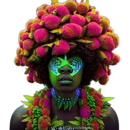 crown, face, mask, flower, photorealistic, neon, colorful, green transparent PNG cut-out