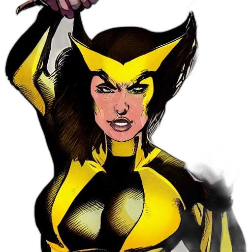 comic book art, concept art, cartoon, fantasy art, female, wolverine transparent PNG cut-out
