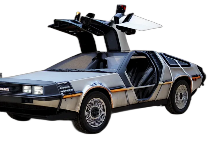 car, robot, concept art, 3d render, apocalyptic, delorean transparent PNG cut-out