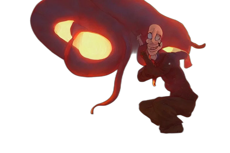 creature, jacket, staff, concept art, comic book art, 3d render, fantasy art, fire transparent PNG cut-out