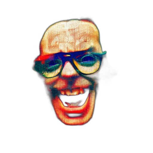 face, mask, creature, robot, cartoon, pixel art, photorealistic, vaporwave transparent PNG cut-out