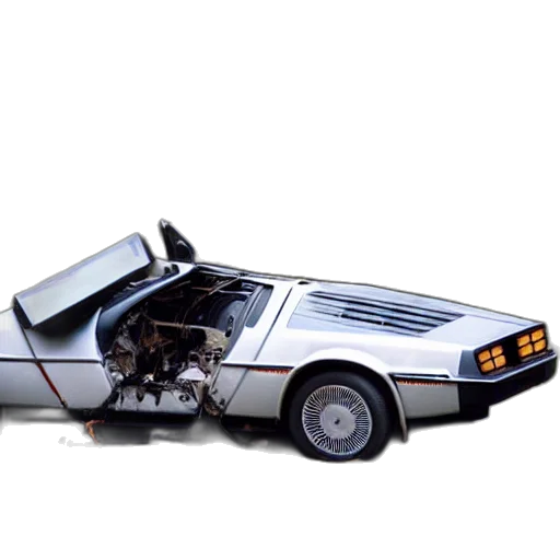 car, robot, concept art, photograph, delorean, crashed, into, ditch transparent PNG cut-out