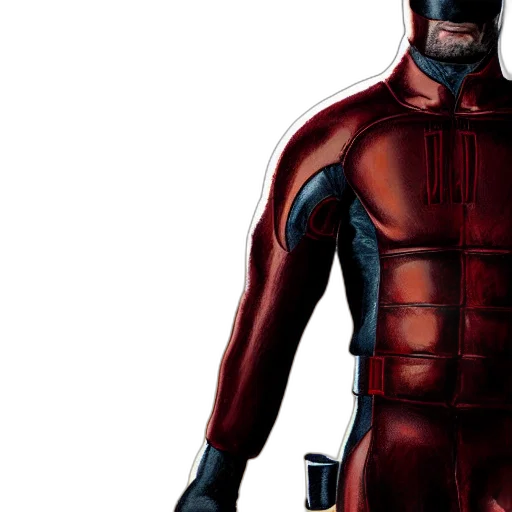 comic book art, concept art, 3d render, photorealistic, red, daredevil, leather, suit transparent PNG cut-out