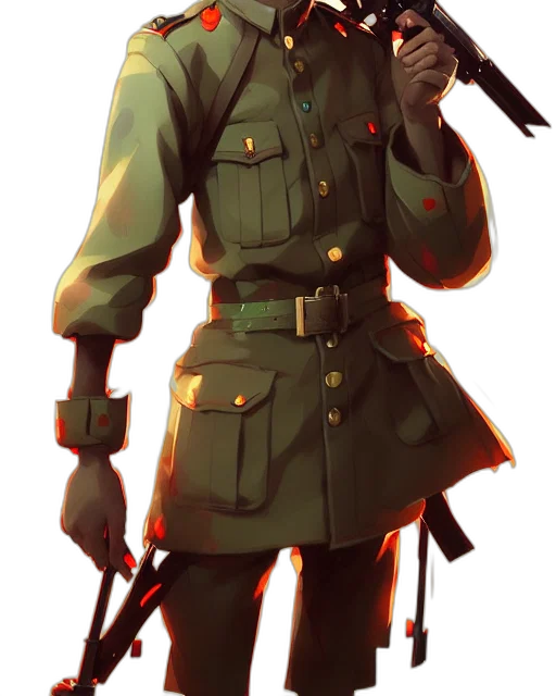 staff, jacket, weapon, hat, concept art, pixel art, anime, fantasy art transparent PNG cut-out