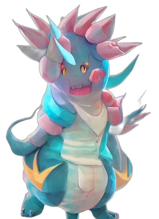 dragon, staff, creature, crown, concept art, fantasy art, vaporwave, 3d render transparent PNG cut-out
