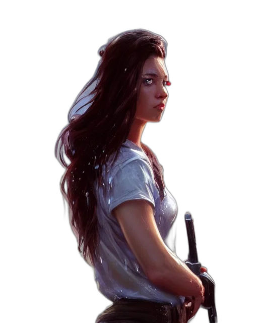 hair, weapon, staff, sword, photorealistic, concept art, oil painting, fantasy art transparent PNG cut-out