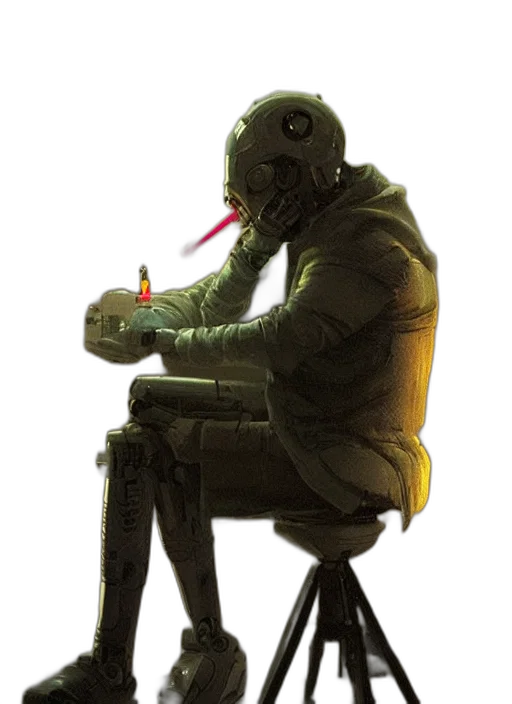 jacket, robot, staff, mask, concept art, cyberpunk, comic book art, fantasy art transparent PNG cut-out