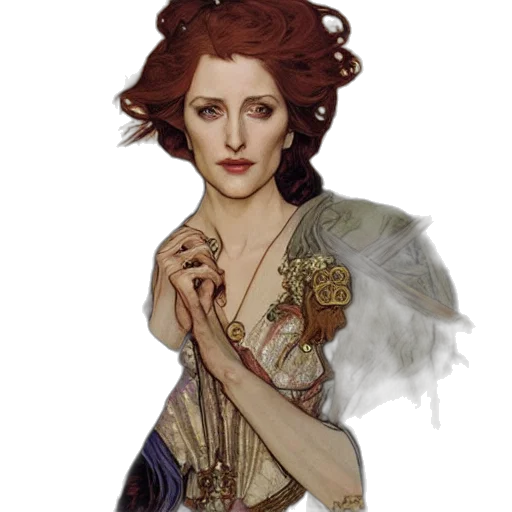 dress, jewelry, crown, staff transparent PNG cut-out