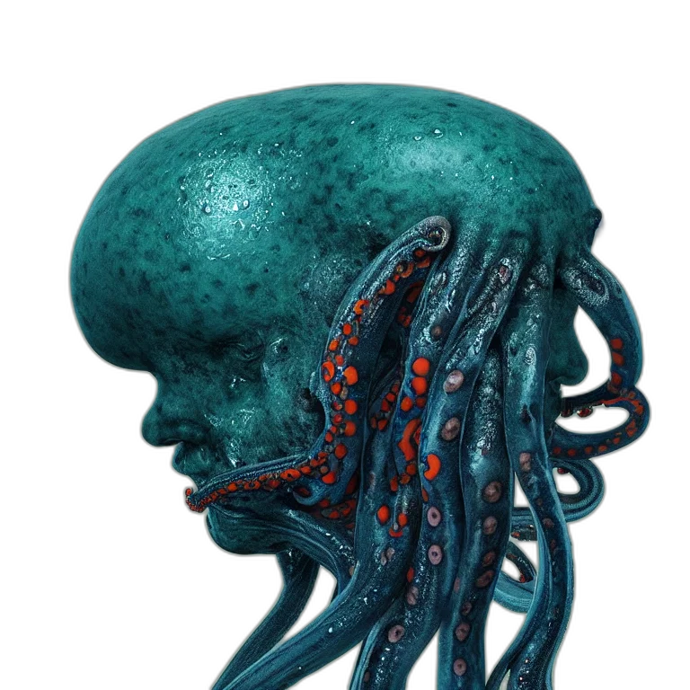 hair, creature, mask, crown, concept art, 3d render, cyberpunk, photorealistic transparent PNG cut-out