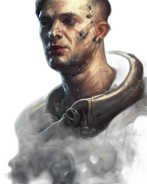 face, mask, robot, staff, fantasy art, concept art, photorealistic, comic book art transparent PNG cut-out