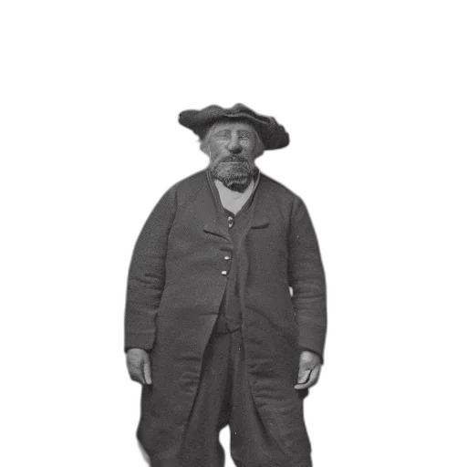 staff, hat, jacket, face, photorealistic, concept art, antique, black transparent PNG cut-out