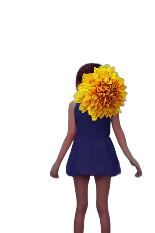 dress, flower, crown, hair, 3d render, concept art, photorealistic, golden transparent PNG cut-out