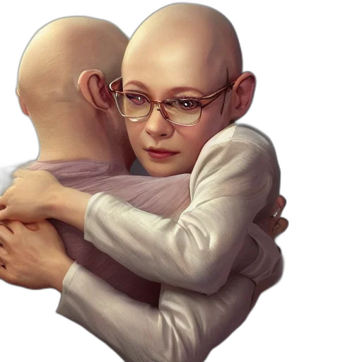 concept art, photorealistic, oil painting, fantasy art, small, white, dog, hugging transparent PNG cut-out