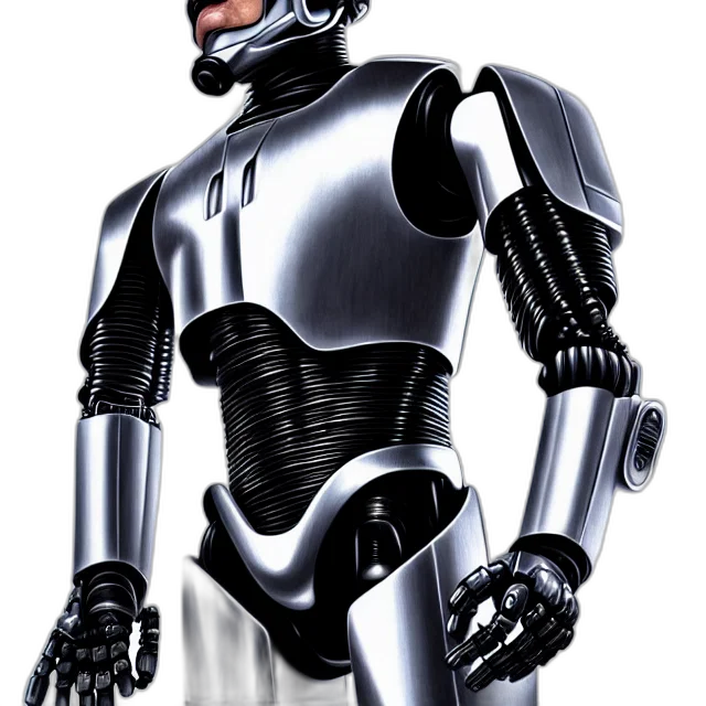 robot, 3d render, concept art, comic book art, photorealistic, robocop, chrome, highly transparent PNG cut-out