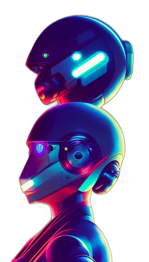 robot, mask, face, weapon, cyberpunk, vaporwave, concept art, 3d render transparent PNG cut-out