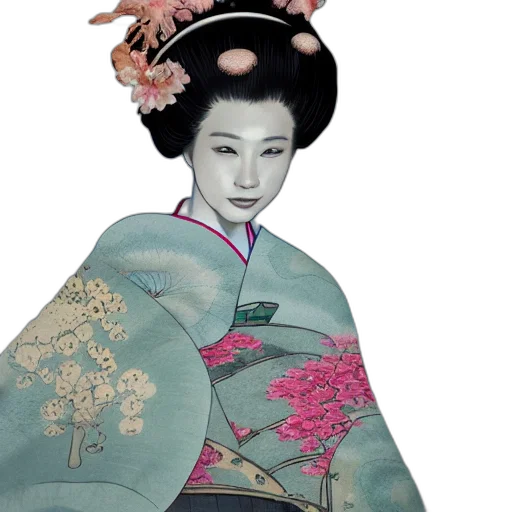 dress, photorealistic, vaporwave, 3d render, concept art, monochrome, mushroom, geisha transparent PNG cut-out