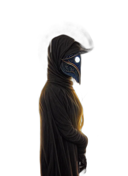 mask, staff, dress, face, concept art, fantasy art, comic book art, pixel art transparent PNG cut-out