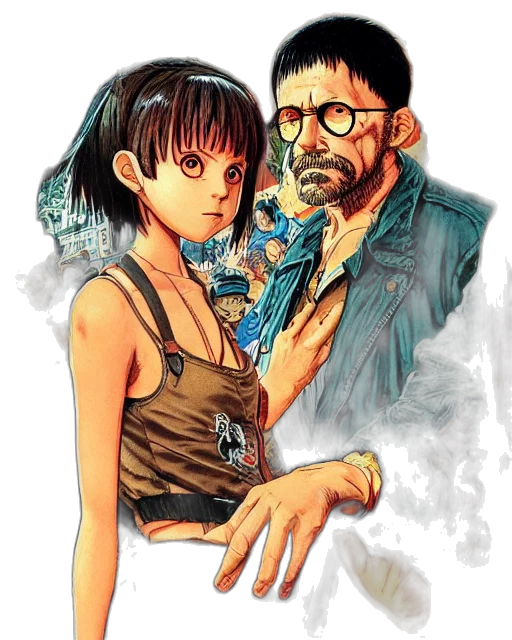 comic book art, concept art, cyberpunk, watercolor transparent PNG cut-out