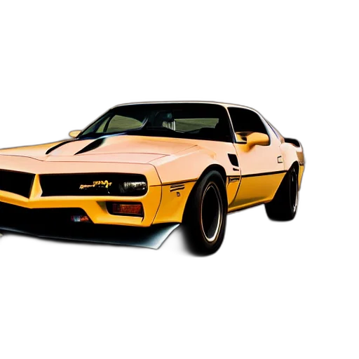 car, photorealistic, 3d render, concept art, golden, black, pontiac, firebird transparent PNG cut-out